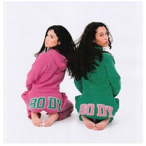 Body by Raven Tracy Pink Green Backshot Logo High Rise Elastic Waist Jogger Swea